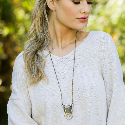 Fair trade aventurine long statement necklace bronze color.