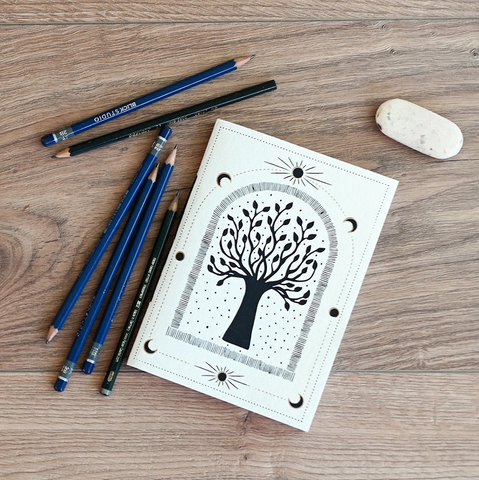 Tree of life journal handmade out of recycled cotton scraps.