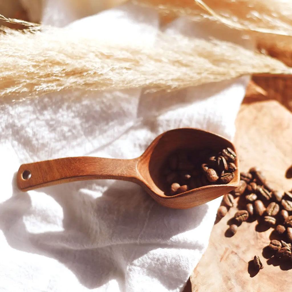 Fair trade wood coffee scoop handmade.