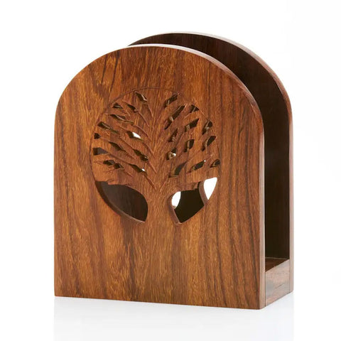 Fair trade wood napkin holder tree of life