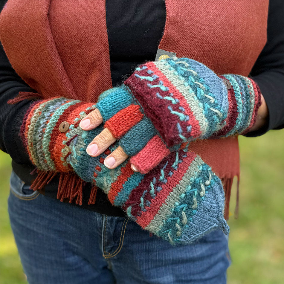 Fair trade wool convertible mittens fingerless gloves