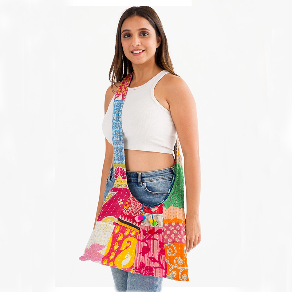 Recycled sari handbag colorful, cotton, crossbody.