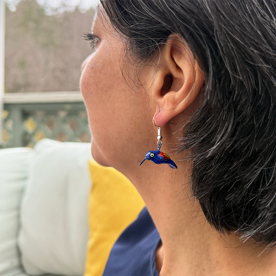 Colorful hand-painted ceramic hummingbird earrings