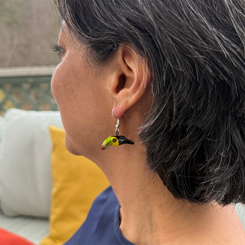 Yellow toucan ceramic earrings