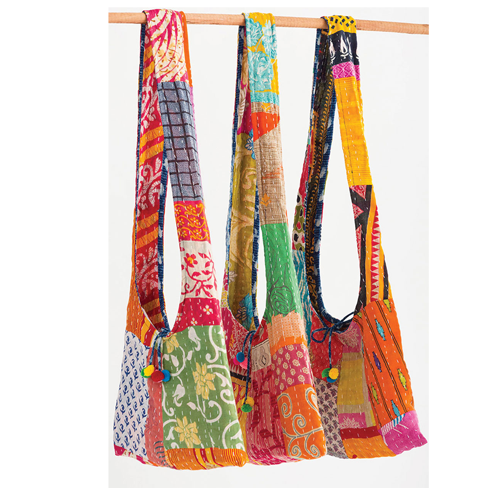 Recycled sari handbag colorful, cotton, crossbody.