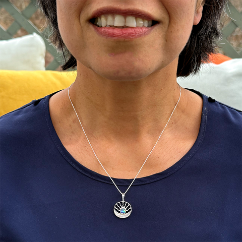 Sterling silver abalone mother of pearl sun moon neckalce