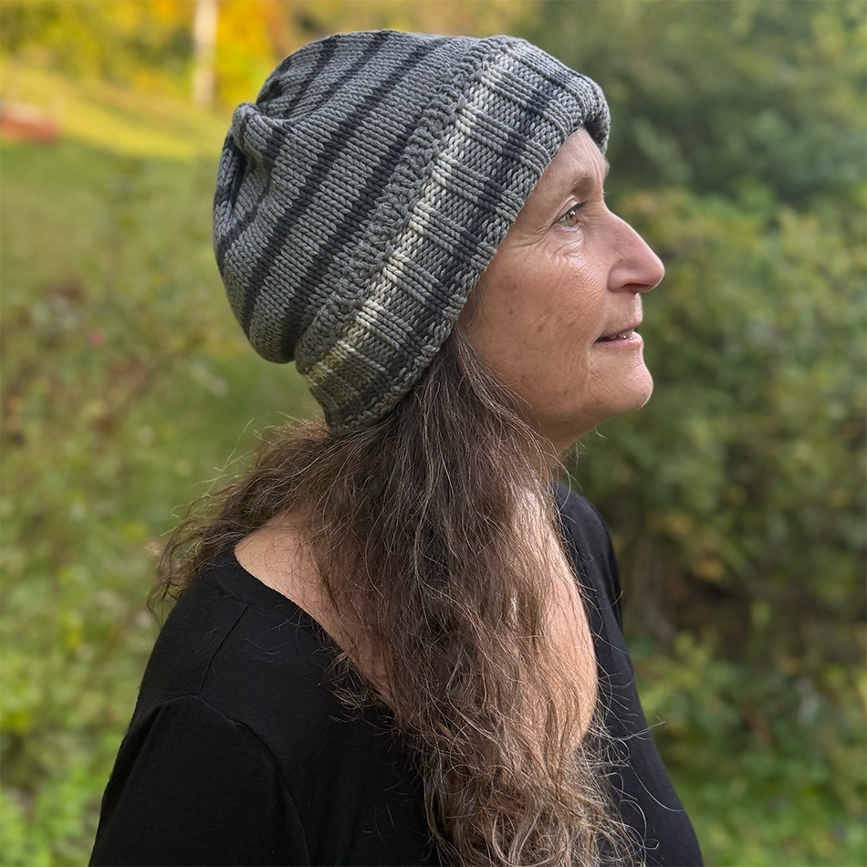 Fair trade organic cotton chunky beanie hat grey stripe.