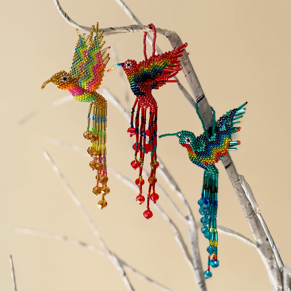 Fair trade beaded hummingbird ornament.