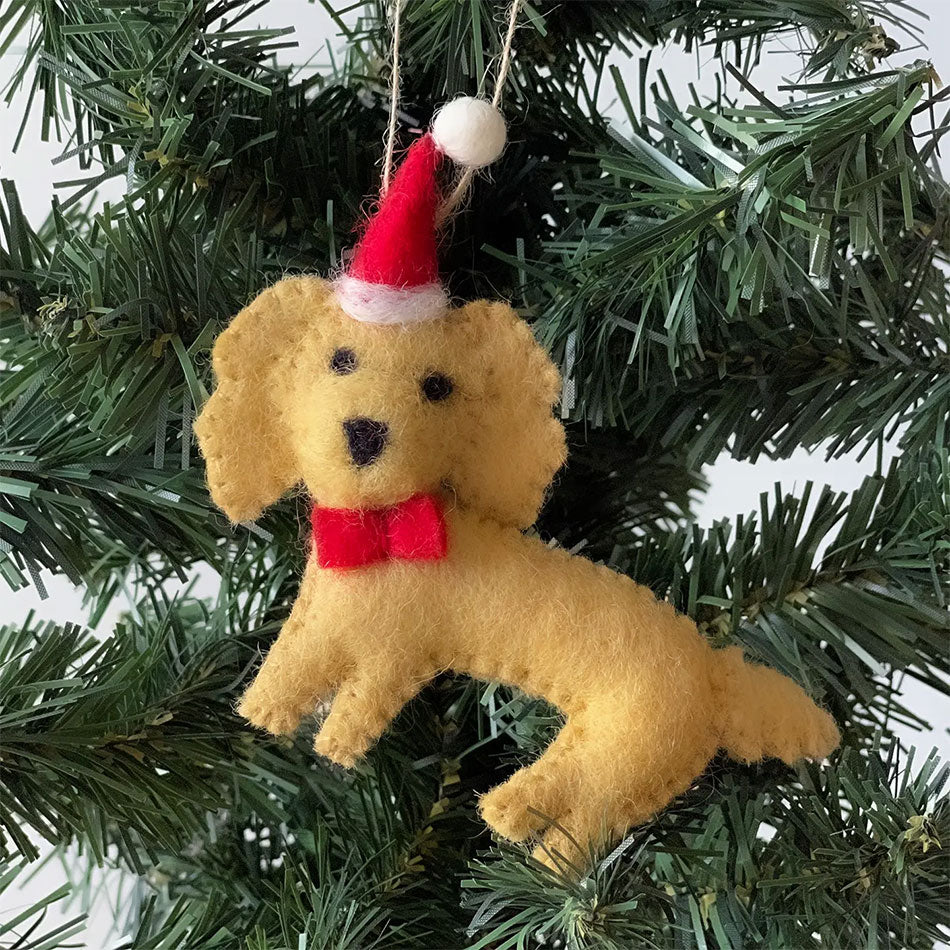 Fair trade felt labradoodle santa ornament
