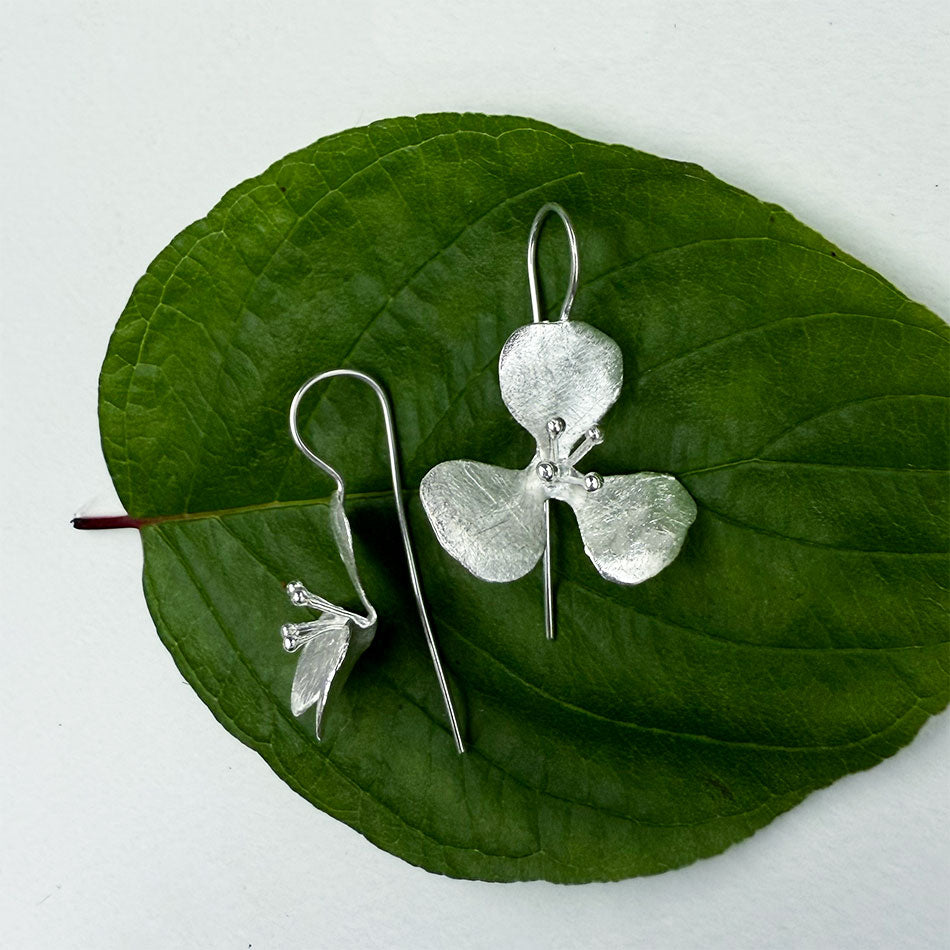 Fair trade sterling silver brushed flower earrings