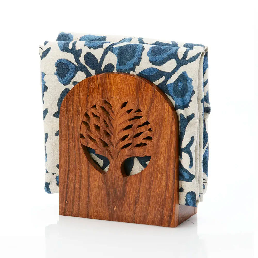 Fair trade wood napkin holder tree of life