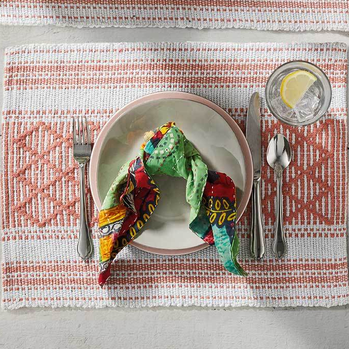 Fair trade napkins handmade from recycled sari fabric in India.