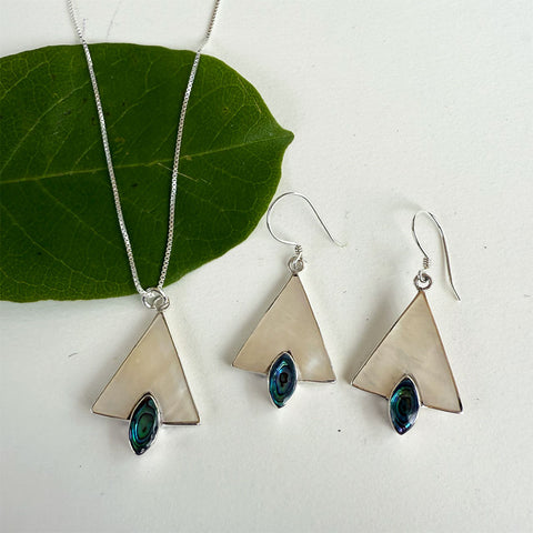 Fair trade pearl and abalone sterling silver necklace.