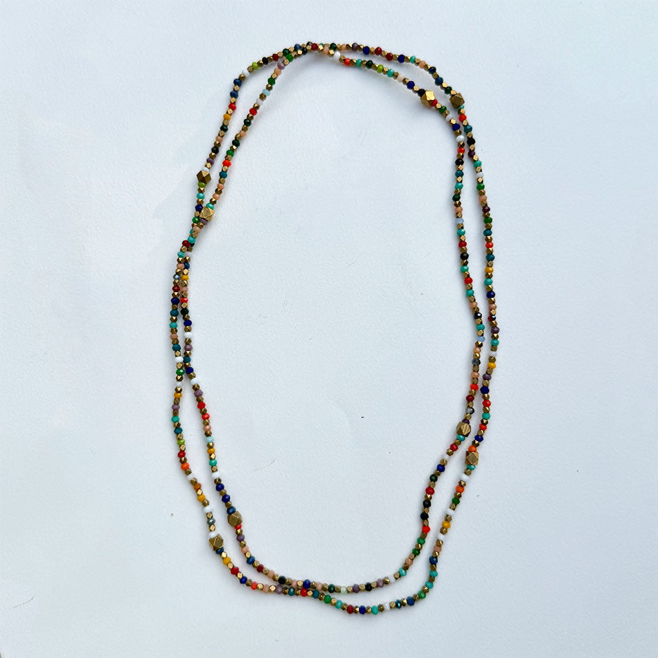 Fair trade rainbow bead and gold necklace