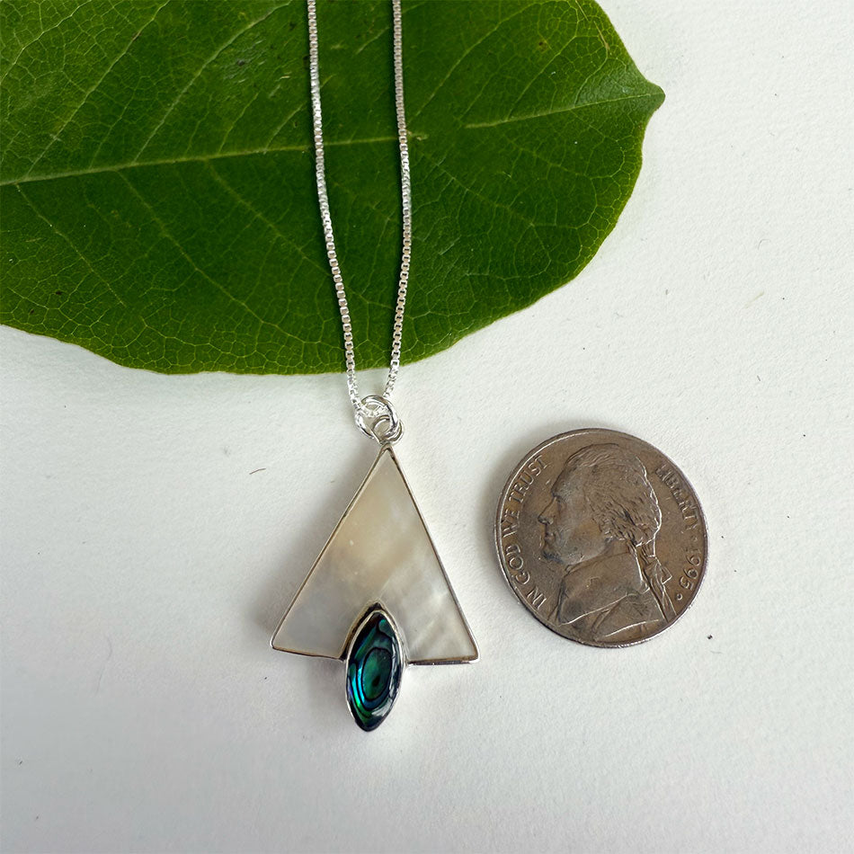 Fair trade pearl and abalone sterling silver necklace.