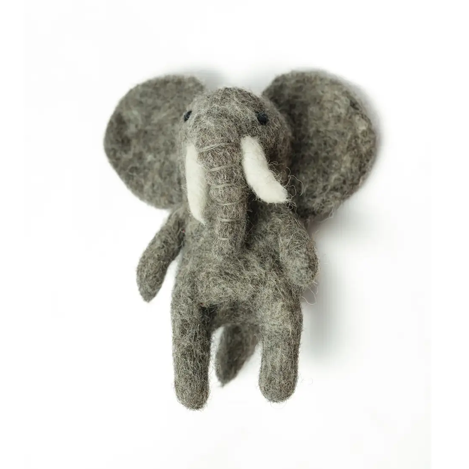 Fair trade elephant finger puppet handmade in Nepal.