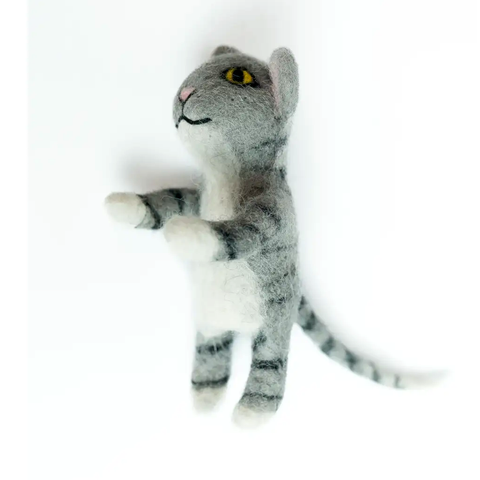 Fair trade felted wool cat finger puppet handmade in Nepal