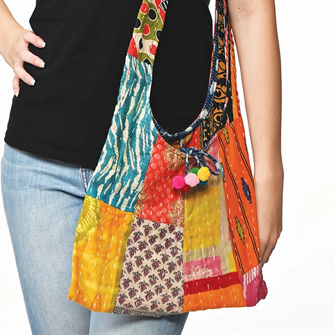 Recycled sari handbag colorful, cotton, crossbody.