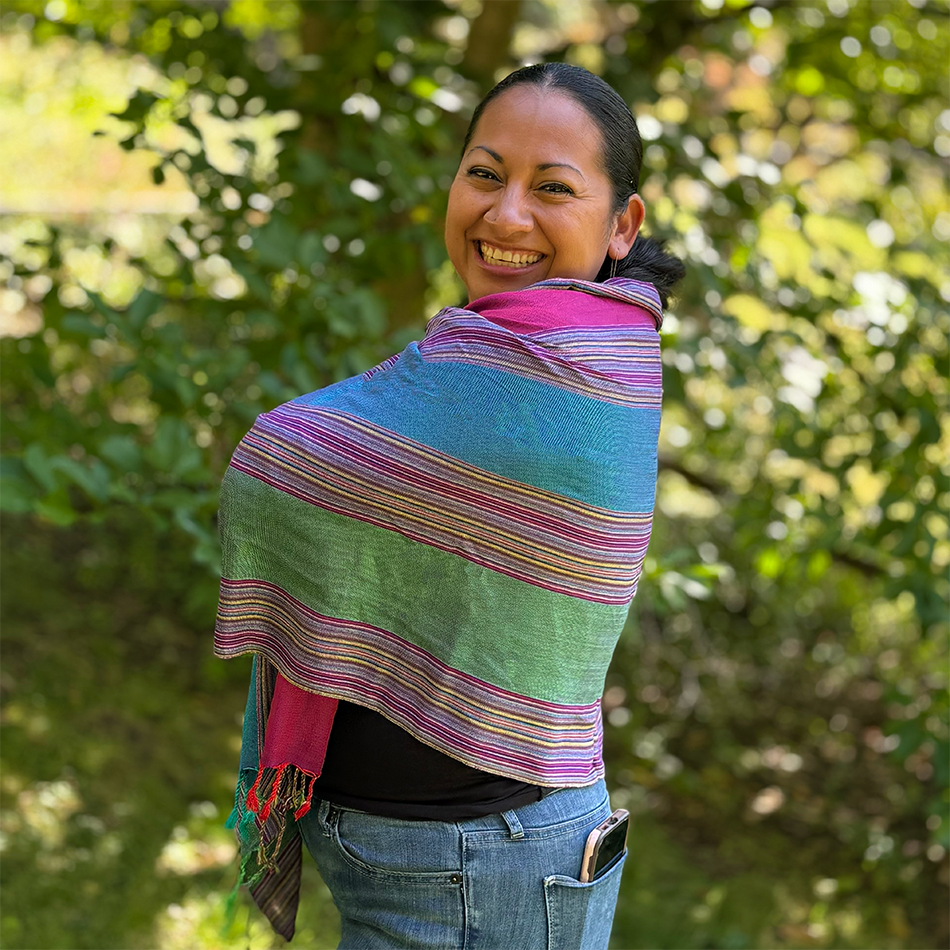Fair trade colorful bamboo scarf ethically handmade by artisans in Egypt.