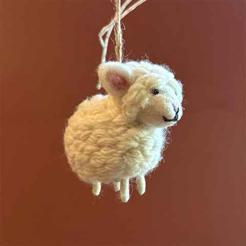 White felted wool sheep ornament