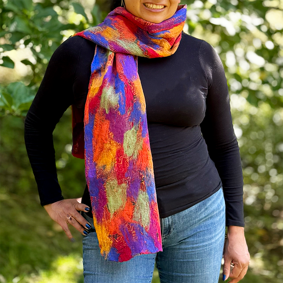Fair trade felted wool colorful scarf