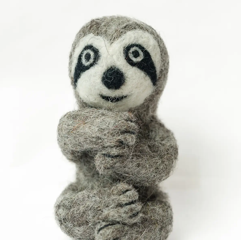 Fair trade sloth finger puppet handmade and felted in Nepal.