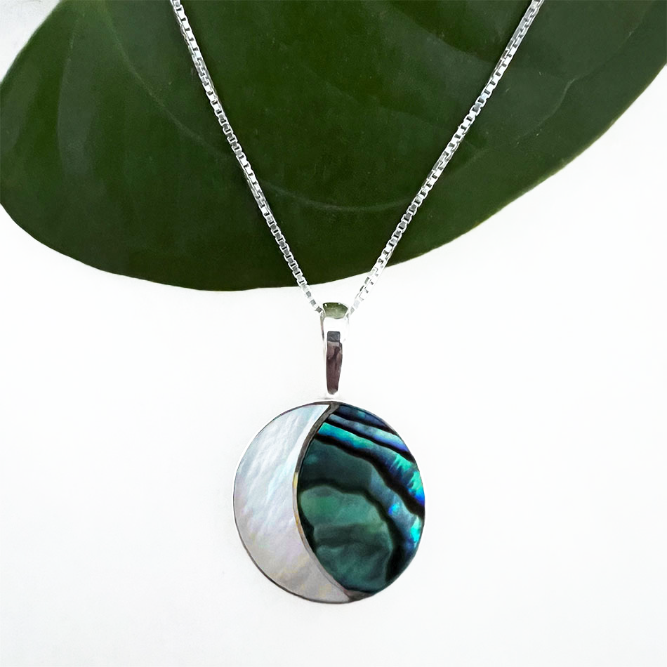 Sterling silver abalone mother-of-pearl crescent moon necklace