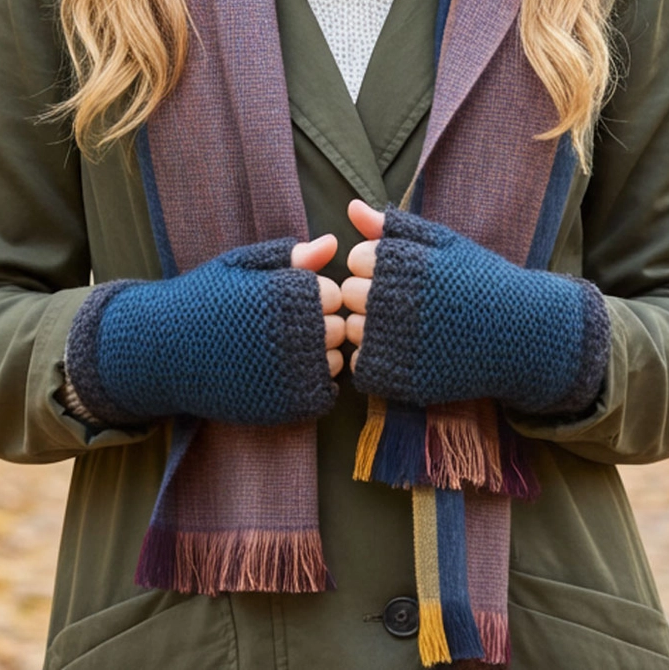 Baby Alpaca Fingerless Gloves (Unisex) - Teal, Peru