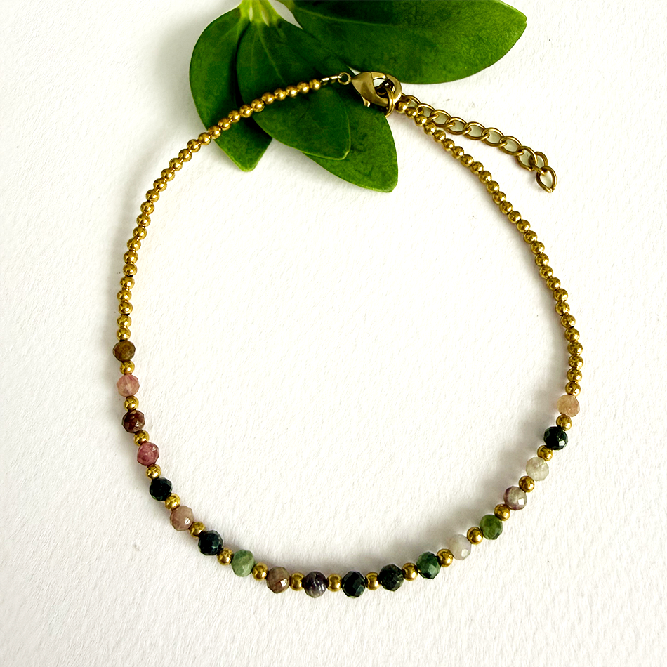Tourmaline and brass beaded anklet