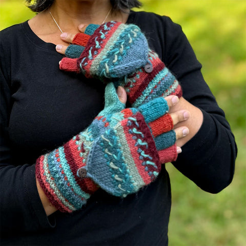 Fair trade wool convertible mittens fingerless gloves
