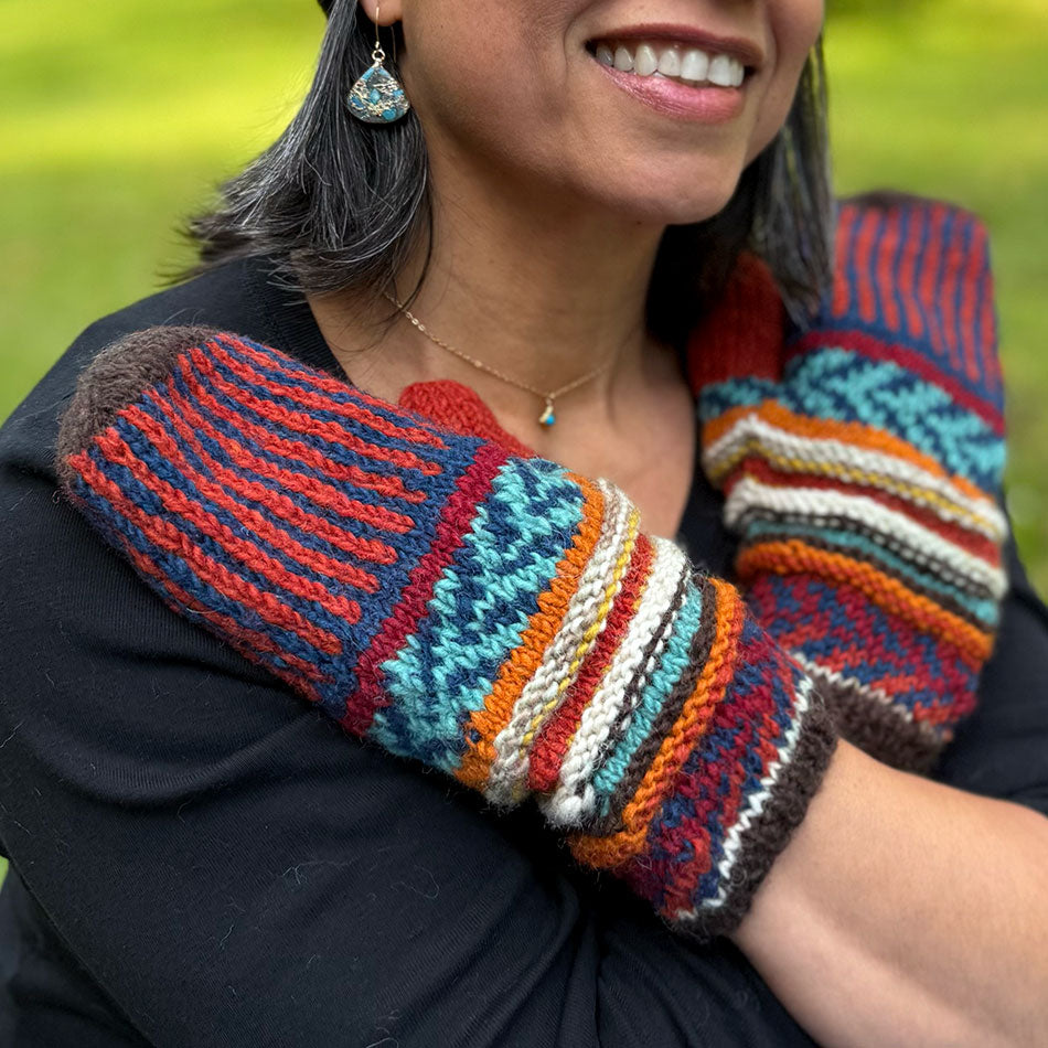 Fair trade wool multicolored mittens ethically handmade in Nepal