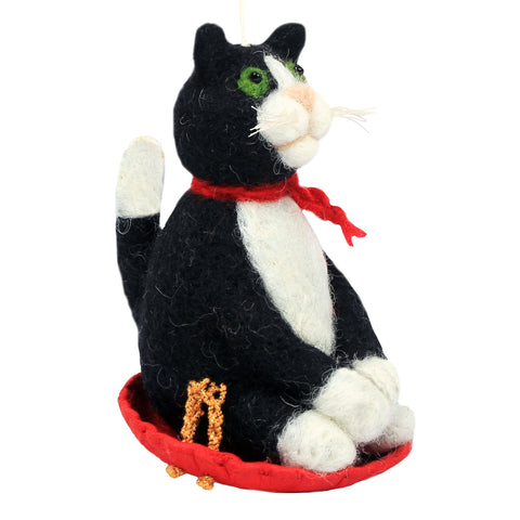 Fair trade cat ornament handmade by artisans in Nepal
