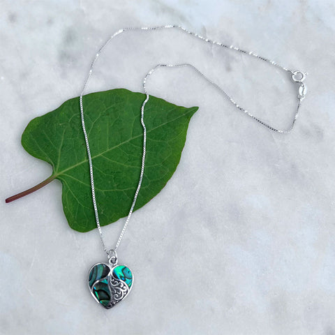 Fair trade abalone sterling heart necklace handmade