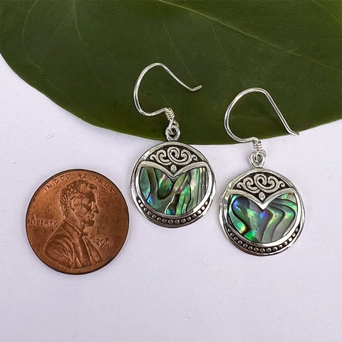 Fair trade abalone sterling silver filigree earrings handmade in Bali