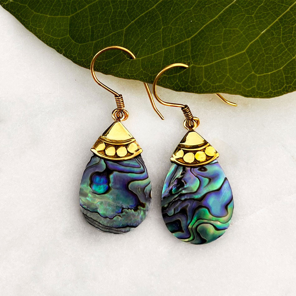 Fair trade abalone earrings handmade by artisans in Bali