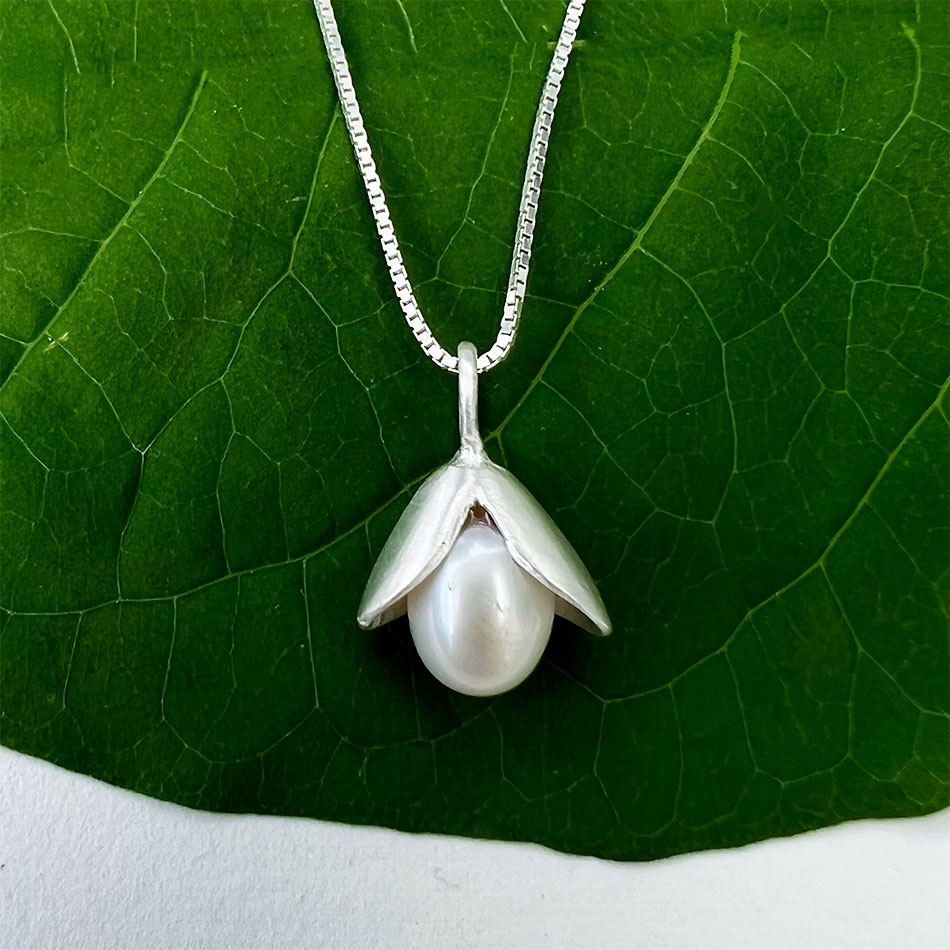 Fair trade sterling silver pearl necklace handmade by artisans in Bali