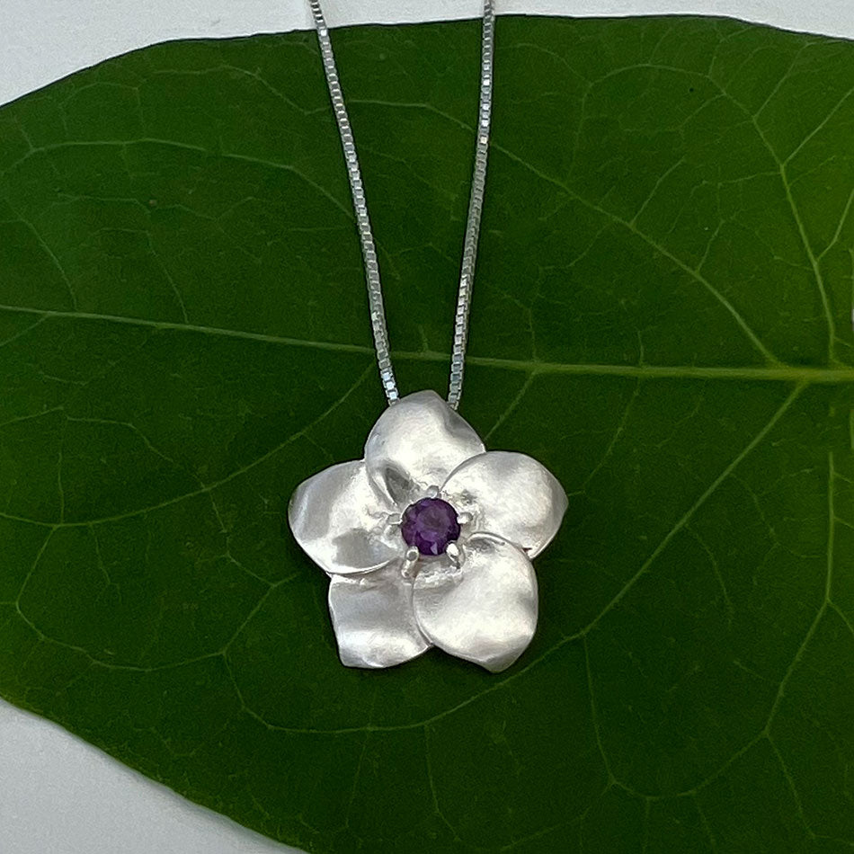 Amethyst Flower Necklace - Sterling Silver, Indonesia