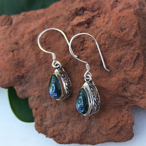 Fair trade sterling silver abalone earrings handmade in Bali