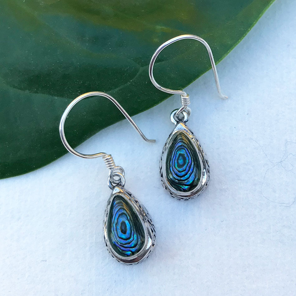 Fair trade sterling silver abalone earrings handmade in Bali