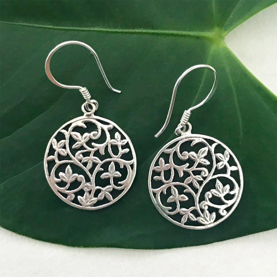 Fair trade sterling silver filigree earrings handmade in Bali