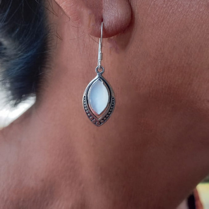 Fair trade sterling silver mother of pearl earrings handmade in Bali