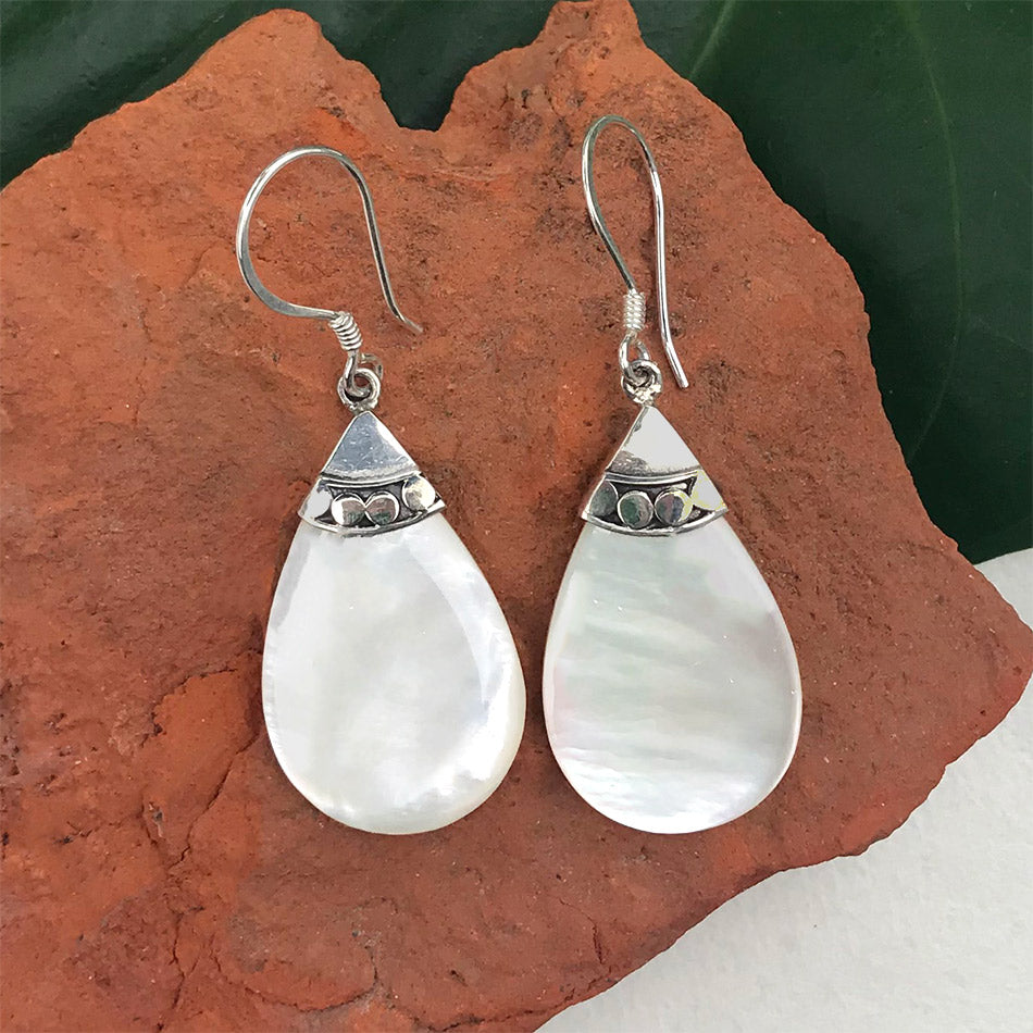 Fair trade sterling silver mother-of-pearl earrings handmade in Bali