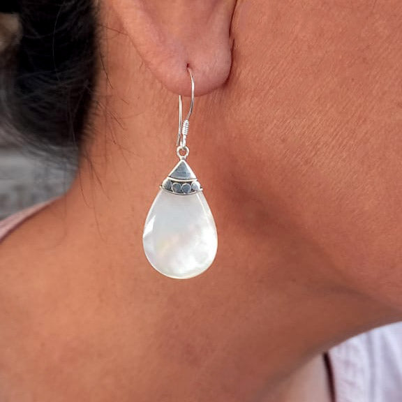 Fair trade sterling silver mother-of-pearl earrings handmade in Bali 