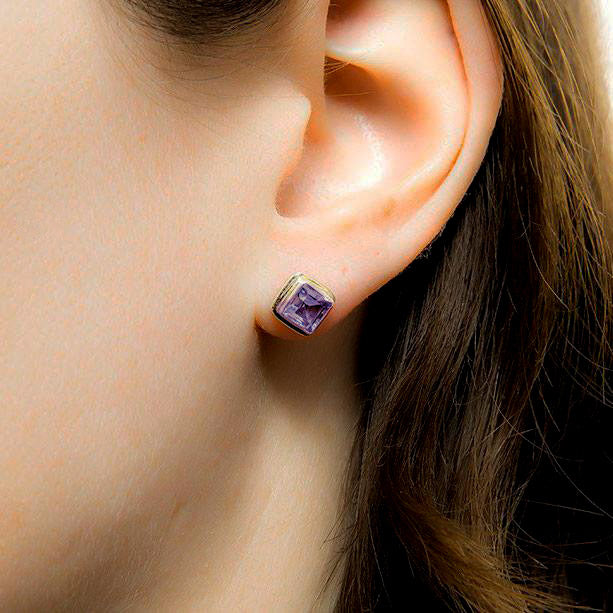 Fair trade sterling silver amethyst studs earrings handmade in BAli