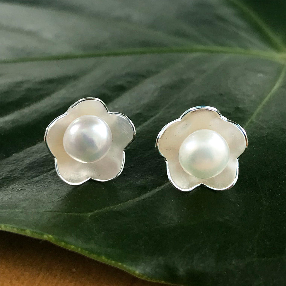 Fair trade sterling silver pearl studs handmade in Bali