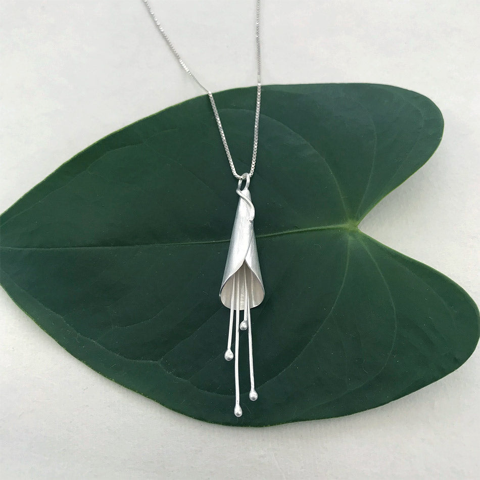 Fair trade sterling silver lily necklace handmade in Bali