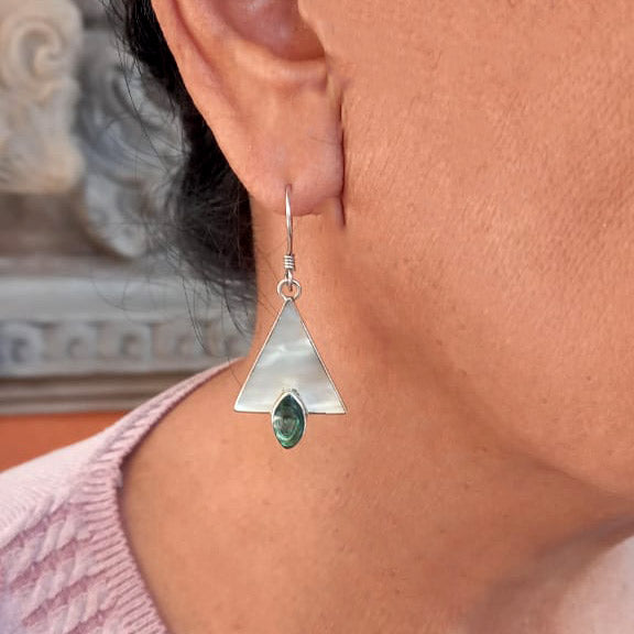 Fair trade sterling silver mother-of-pearl earrings handmade in Bali