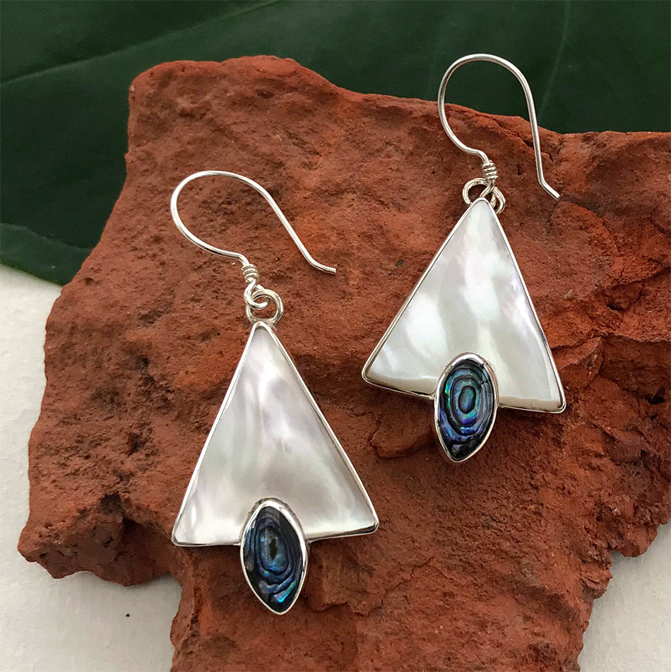 Fair trade sterling silver mother-of-pearl abalone earrings handmade in Bali