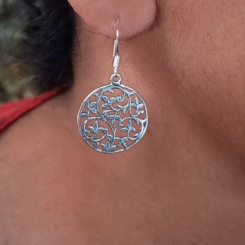 Fair trade sterling silver filigree earrings handmade in Bali