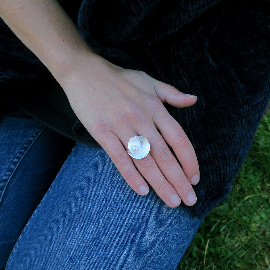 Fair trade sterling silver pearl ring